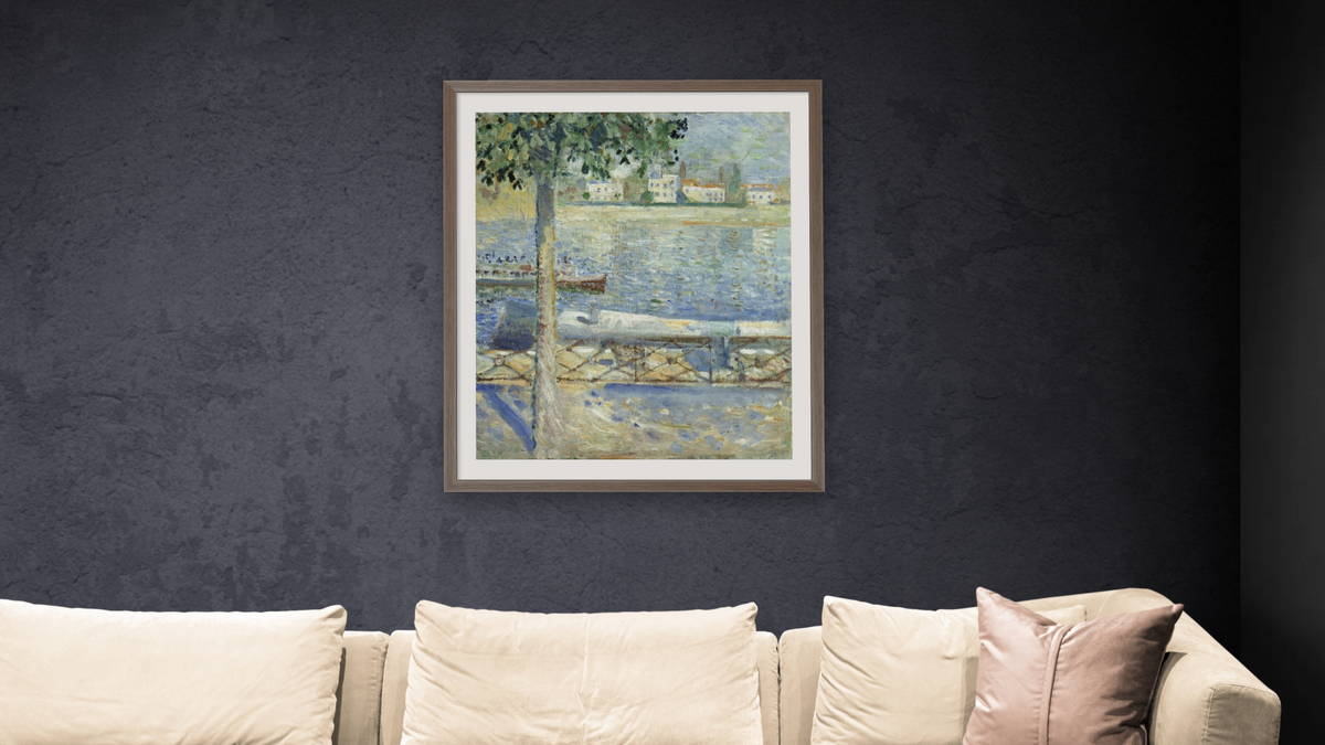 The Seine at Saint-Cloud by Edvard Munch, shown at 32 × 40 in (81.3 × 101.6 cm) in Arber Light Walnut, living