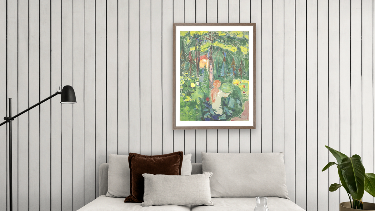 Woman with Pumpkin by Edvard Munch, shown at 30 × 40 in (76.2 × 101.6 cm) in Arber Light Walnut, living