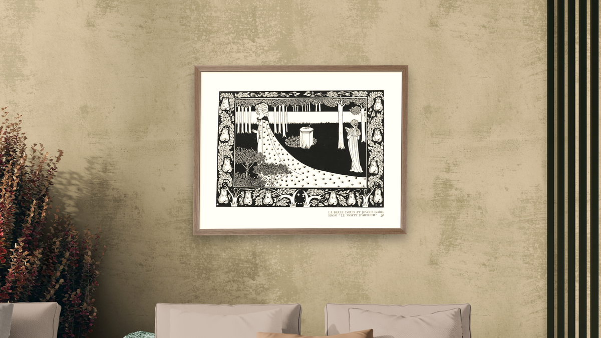 La Beale Isoud at Joyous Gard by Aubrey Vincent Beardsley, shown at 30 × 40 in (76.2 × 101.6 cm) in Arber Light Walnut, living