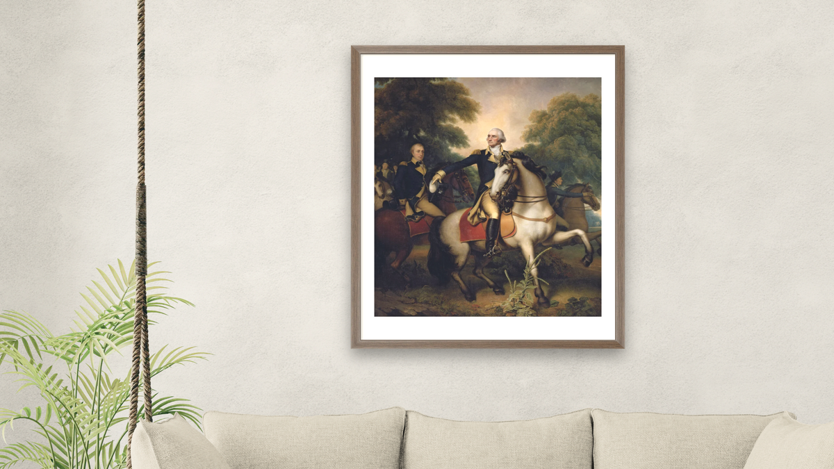Washington Before Yorktown by Rembrandt Peale, shown at 32 × 40 in (81.3 × 101.6 cm) in Arber Light Walnut, living