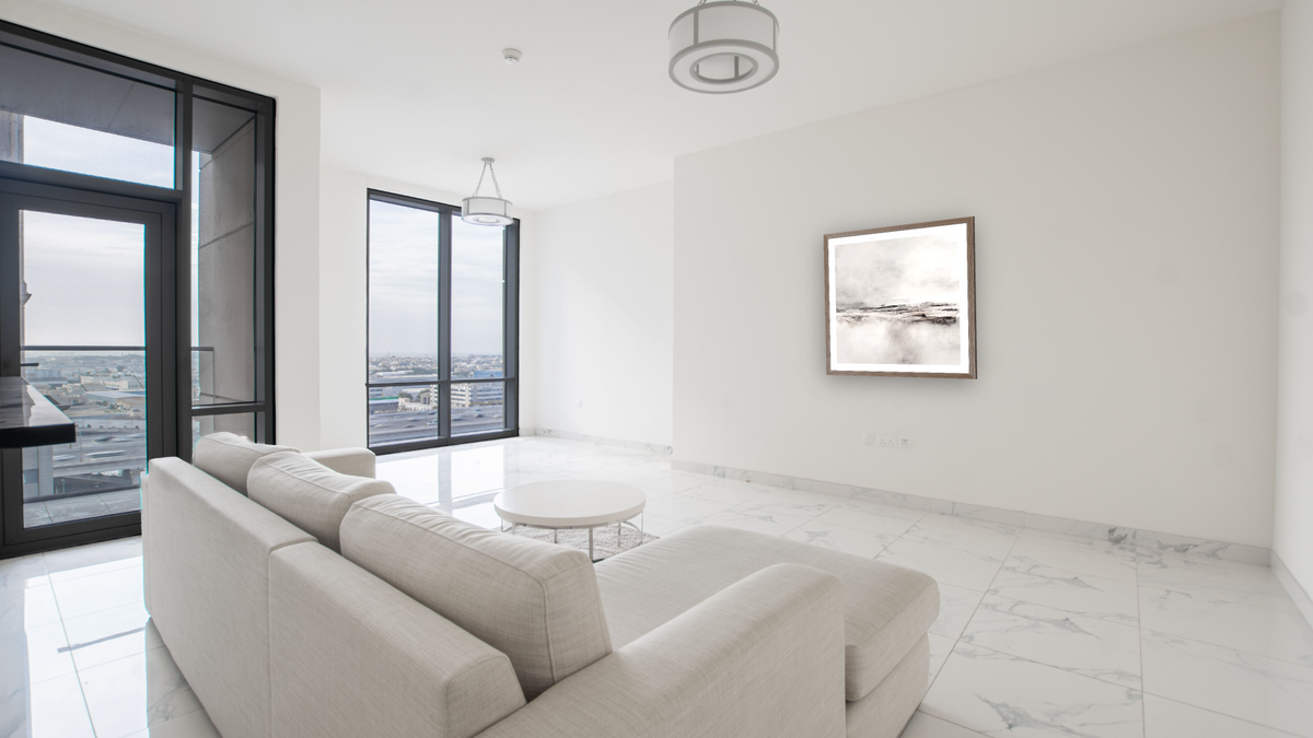 Ranch by Dan Hobday, shown at 32 × 32 in (81.3 × 81.3 cm) in Arber Light Walnut, living