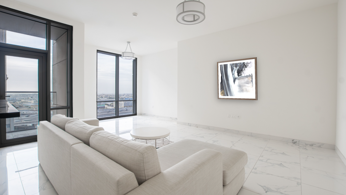 Stone 3 by Dan Hobday, shown at 32 × 32 in (81.3 × 81.3 cm) in Arber Light Walnut, living