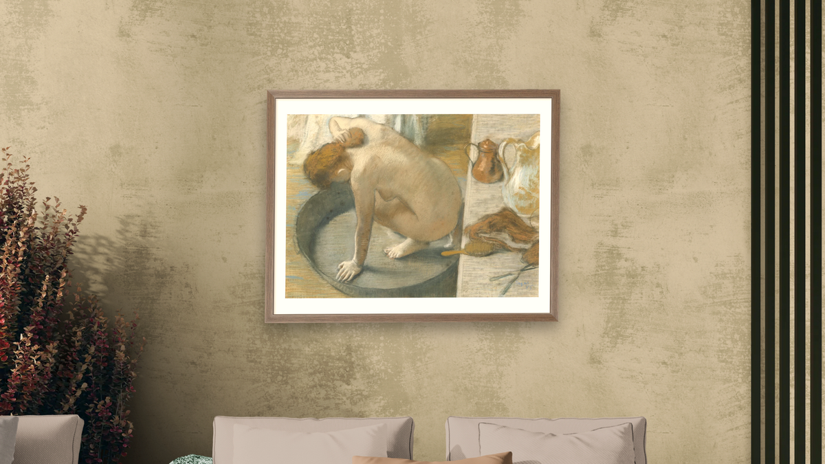 Apples and Oranges by Paul Cézanne, shown at 30 × 40 in (76.2 × 101.6 cm) in Arber Light Walnut, living