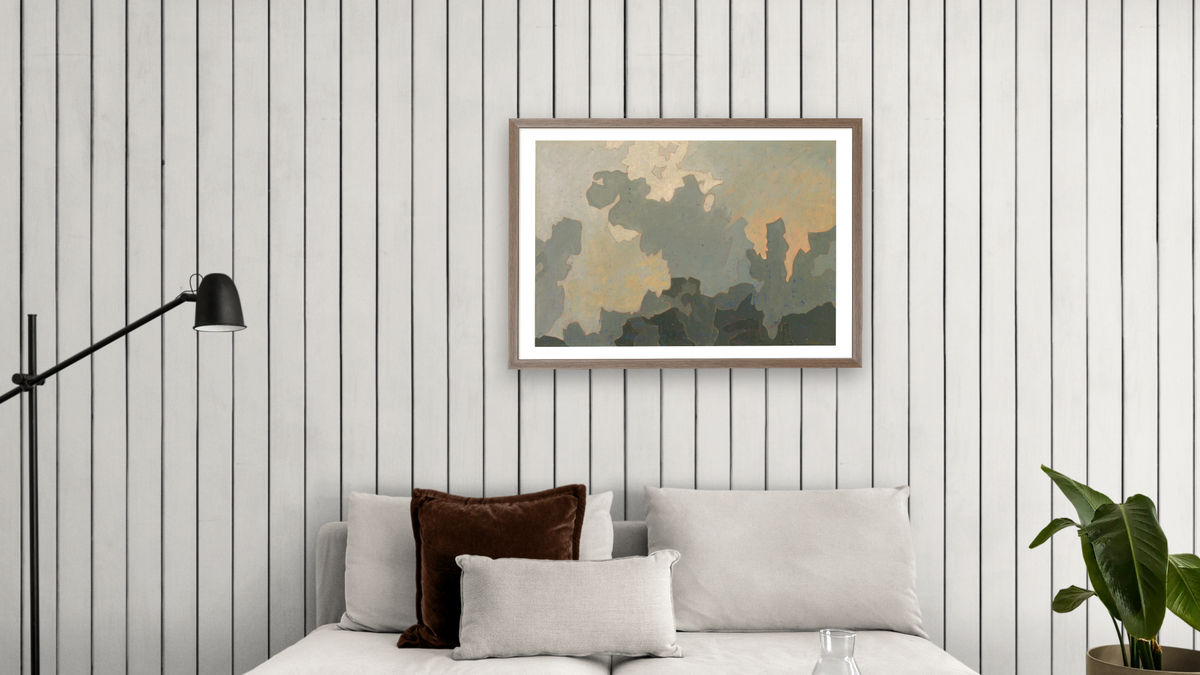 DayBreak by Augustus Vincent Tack, shown at 28 × 42 in (71.1 × 106.7 cm) in Arber Light Walnut, living