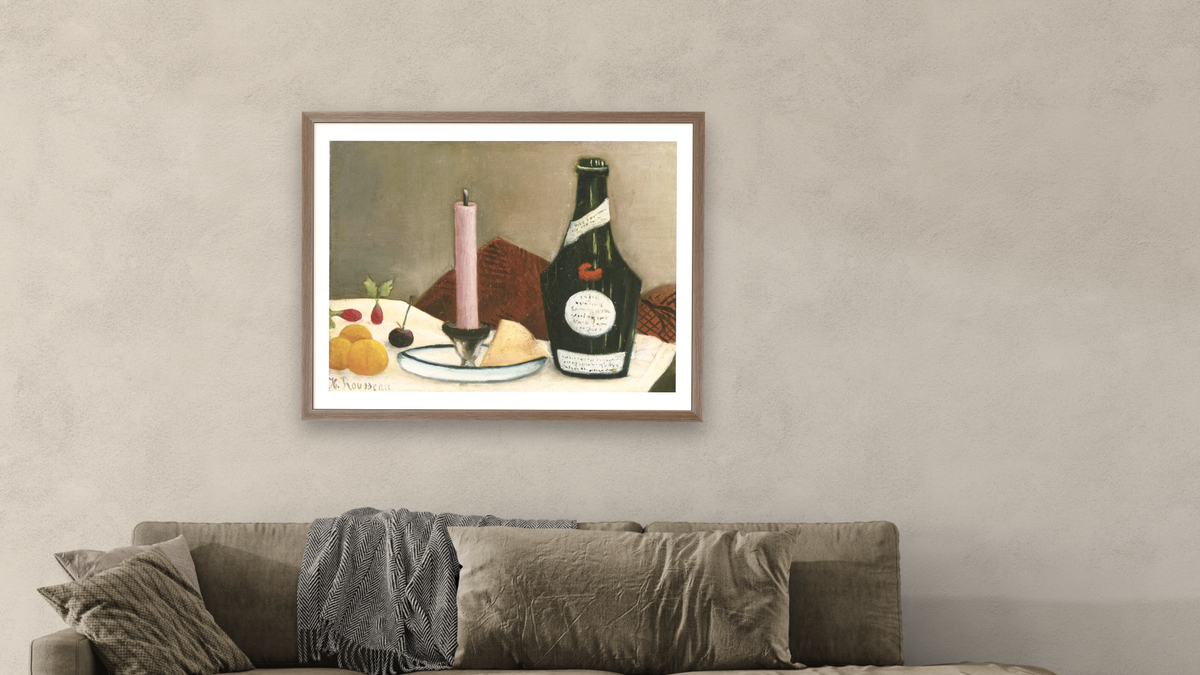 The Pink Candle by Henri Rousseau, shown at 30 × 40 in (76.2 × 101.6 cm) in Arber Light Walnut, living