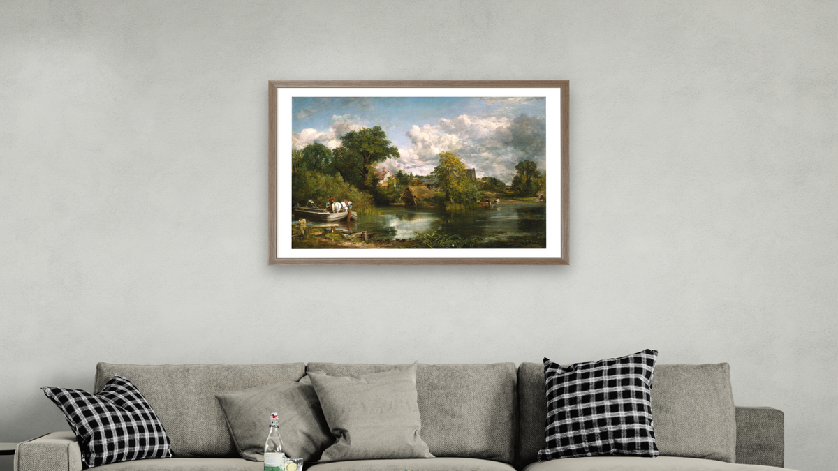 The White Horse by John Constable, shown at 28 × 42 in (71.1 × 106.7 cm) in Arber Light Walnut, living