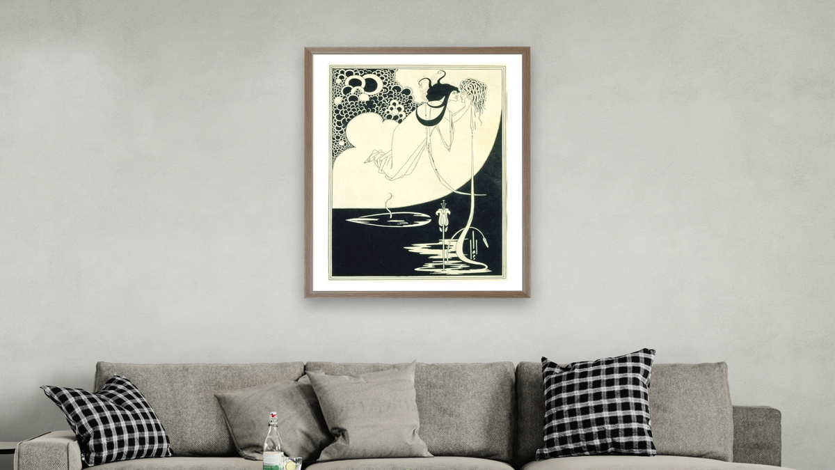 The Climax, illustration from 'Salome' by Oscar Wilde by Aubrey Vincent Beardsley, shown at 30 × 40 in (76.2 × 101.6 cm) in Arber Light Walnut, living
