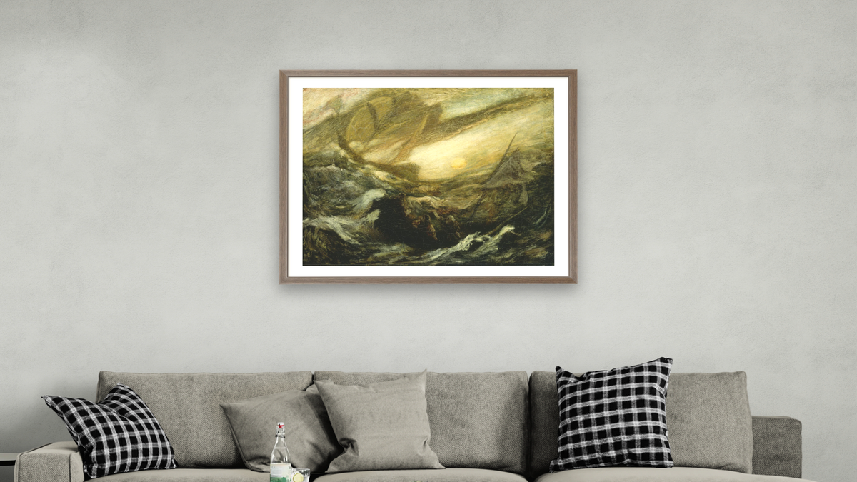 Flying Dutchman by Albert Pinkham Ryder, shown at 32 × 40 in (81.3 × 101.6 cm) in Arber Light Walnut, living