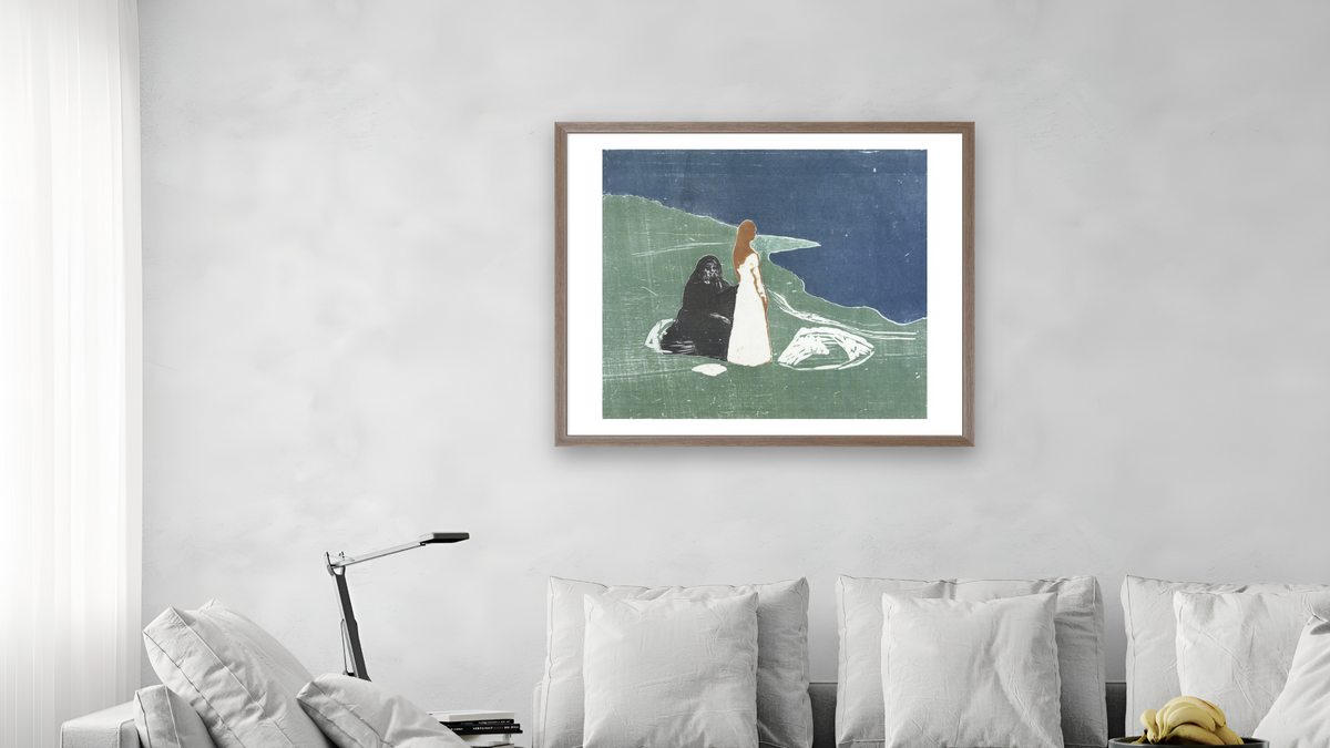 Two Women on the Beach by Edvard Munch, shown at 32 × 40 in (81.3 × 101.6 cm) in Arber Light Walnut, living