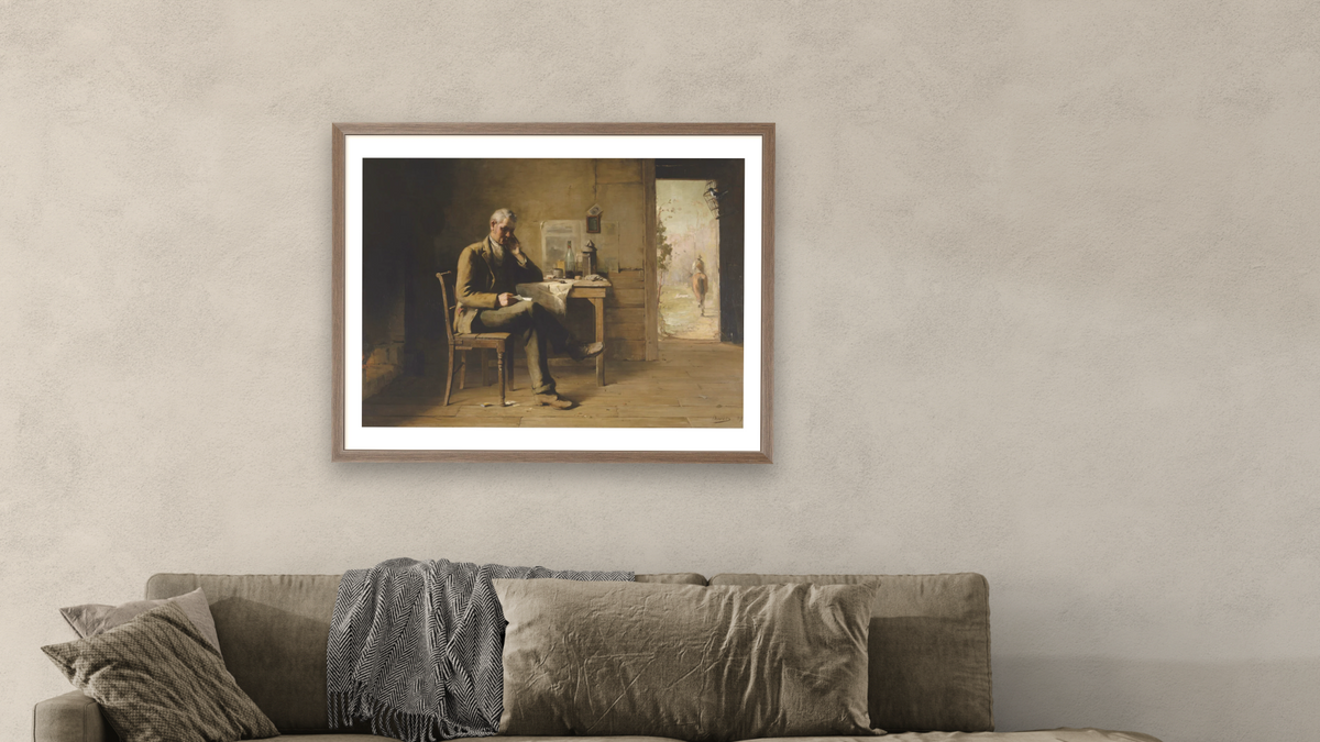 From a distant land by David Davies, shown at 30 × 40 in (76.2 × 101.6 cm) in Arber Light Walnut, living