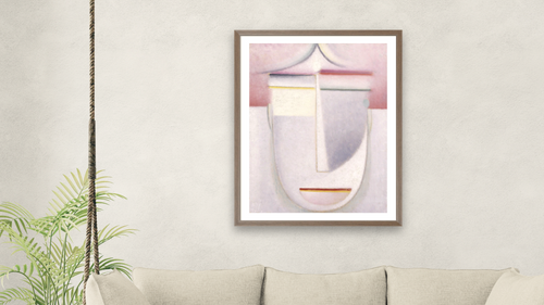 Abstract Head: Composition No 2 'Winter' by Alexei Jawlensky, shown at 30 × 40 in (76.2 × 101.6 cm) in Arber Light Walnut, living [arteriel-render:v6:room_b:30x40@58,42]