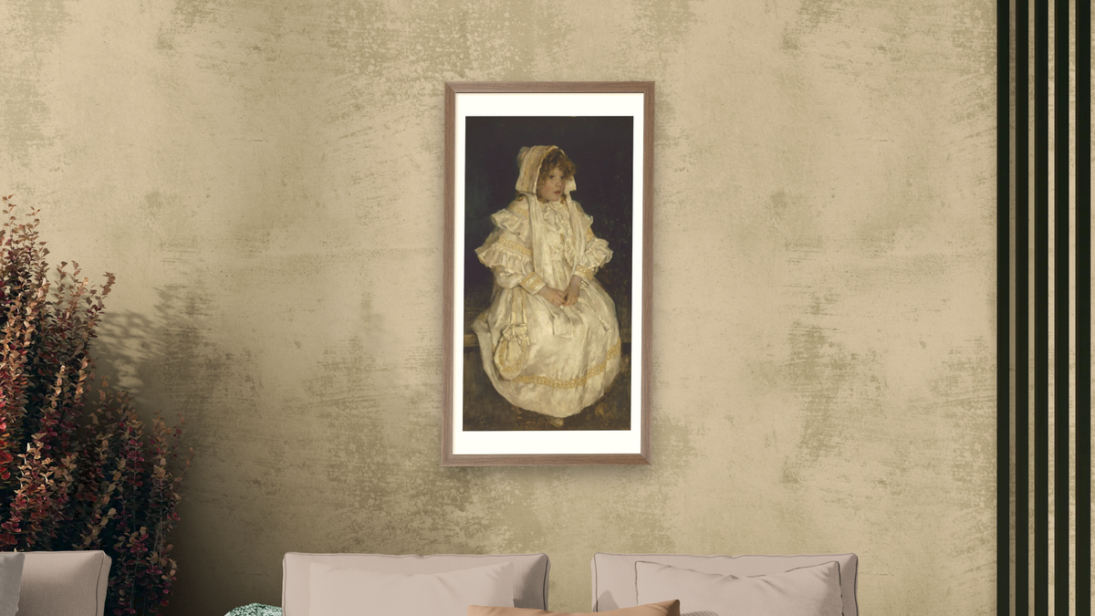 Adelaide by E. Phillips Fox, shown at 20 × 40 in (50.8 × 101.6 cm) in Arber Light Walnut, living