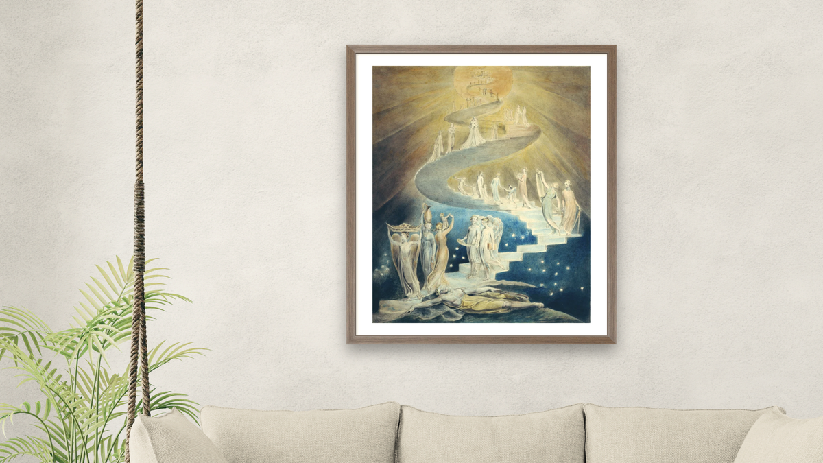 Jacob's Ladder by William Blake Richmond, shown at 32 × 40 in (81.3 × 101.6 cm) in Arber Light Walnut, living