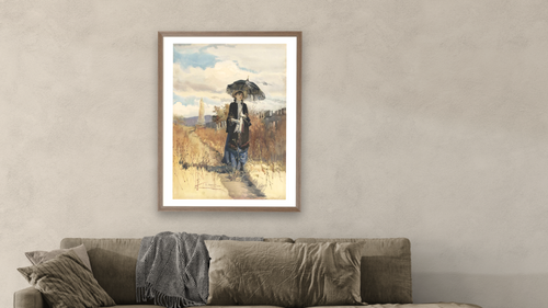 A solitary ramble by Julian Ashton, shown at 30 × 40 in (76.2 × 101.6 cm) in Arber Light Walnut, living [arteriel-render:v6:room_b:30x40@42,39]