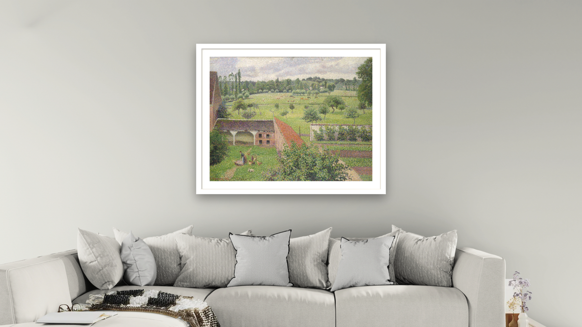 View from my Window, Éragny (Vue de ma fenêtre, Éragny) by Camille Pissarro, shown at 32 × 40 in (81.3 × 101.6 cm) in Arber Light Walnut, living