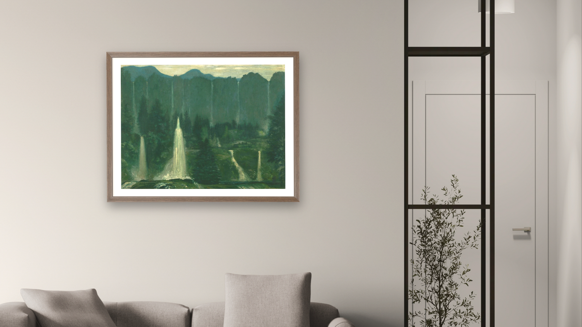 Many Waters (Waterfalls) by Arthur Bowen Davies, shown at 30 × 40 in (76.2 × 101.6 cm) in Arber Light Walnut, living