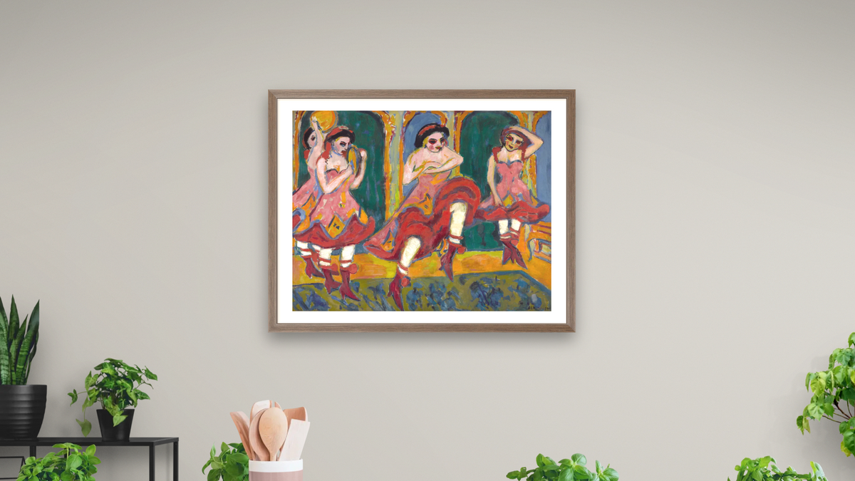 Czardas Dancers by Ernst Ludwig Kirchner, shown at 30 × 40 in (76.2 × 101.6 cm) in Arber Light Walnut, dining