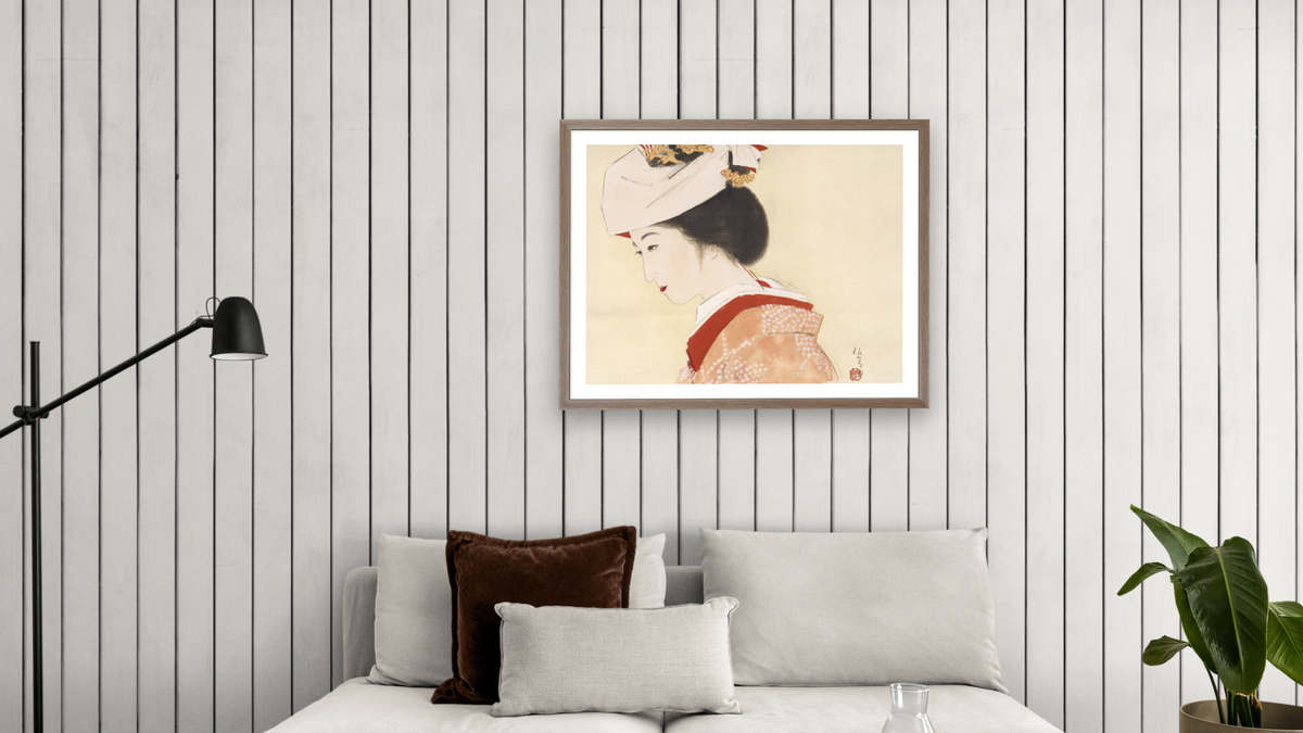 Bride by Kitano Tsunetomi, shown at 30 × 40 in (76.2 × 101.6 cm) in Arber Light Walnut, living