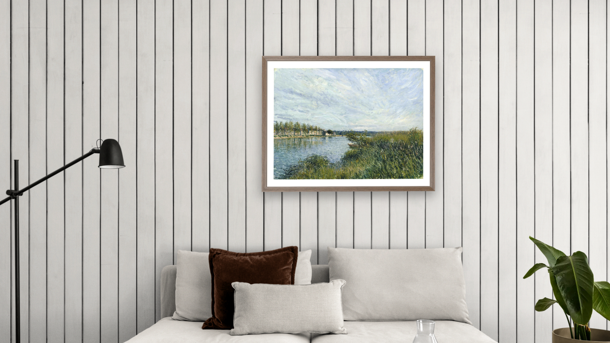 View of Saint-Mammes by Alfred Sisley, shown at 30 × 40 in (76.2 × 101.6 cm) in Arber Light Walnut, living