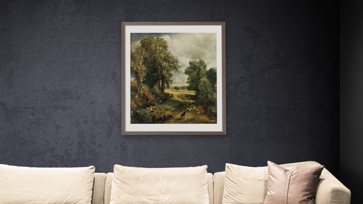 The Cornfield by John Constable, shown at 32 × 40 in (81.3 × 101.6 cm) in Arber Light Walnut, living