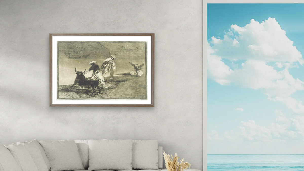 They Play Another with the Cape... from L by Francisco José de Goya, shown at 28 × 42 in (71.1 × 106.7 cm) in Arber Light Walnut, living