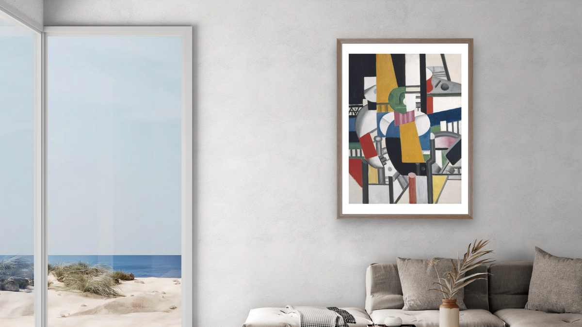 Man with a Cane by Fernand Léger, shown at 28 × 42 in (71.1 × 106.7 cm) in Arber Light Walnut, living