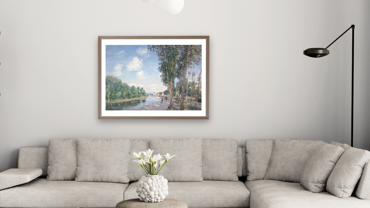 A Saint-Mammes. Sol de juny by Alfred Sisley, shown at 30 × 40 in (76.2 × 101.6 cm) in Arber Light Walnut, living