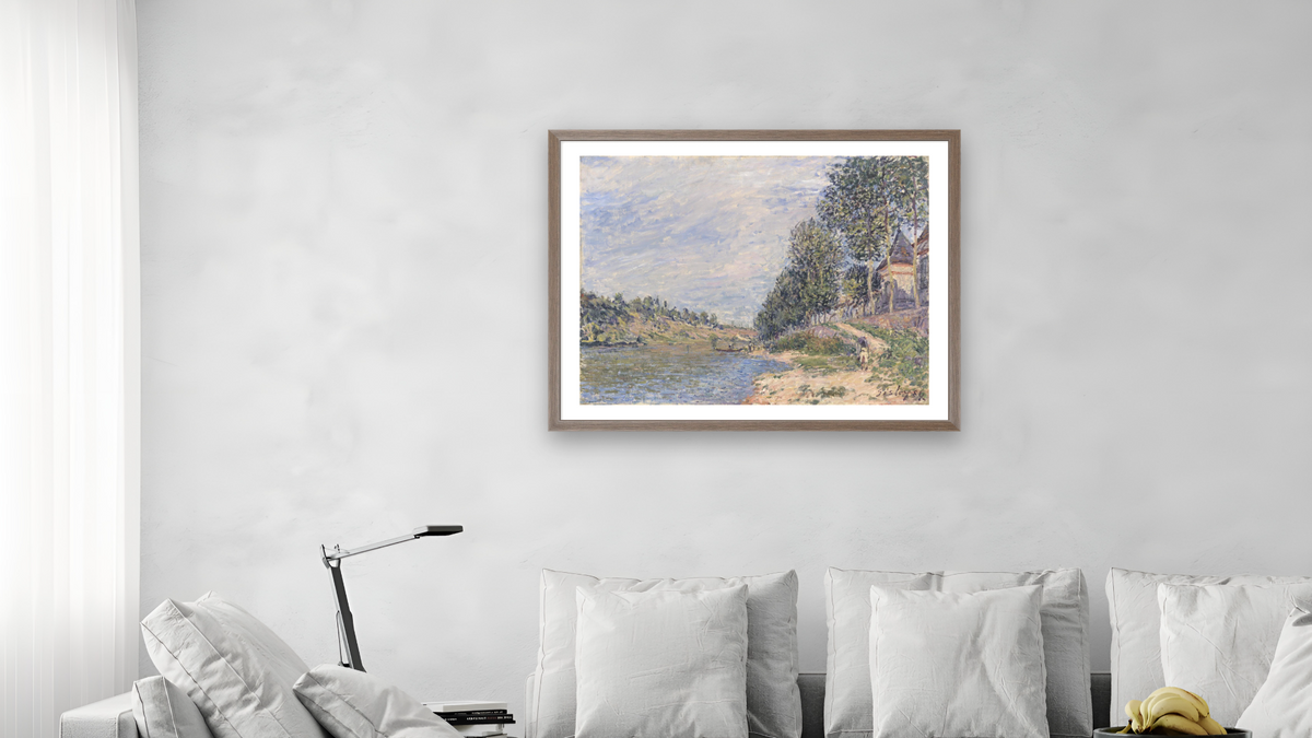Le Château de la Croix-Blanche à Saint Mammes (après-midi de Septembre) by Alfred Sisley, shown at 30 × 40 in (76.2 × 101.6 cm) in Arber Light Walnut, living