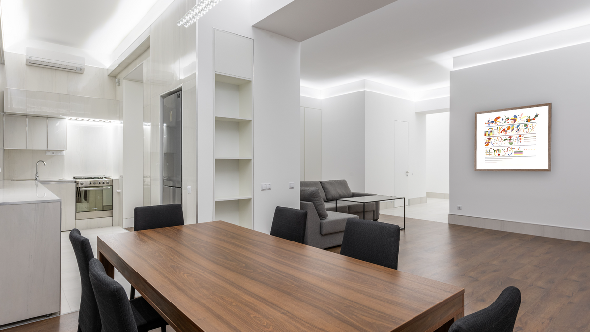 Succession, R. 1055, shown at 32 × 40 in (81.3 × 101.6 cm) in Arber Light Walnut, dining