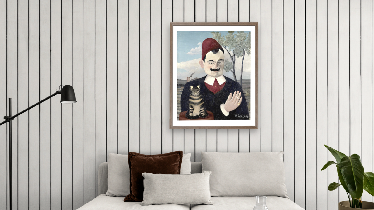 Portrait of Monsieur X (Pierre Loti) by Henri Rousseau, shown at 32 × 40 in (81.3 × 101.6 cm) in Arber Light Walnut, living