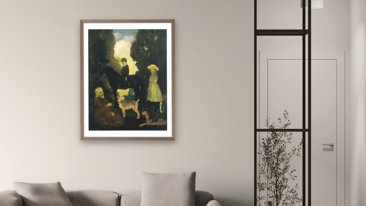 Children, Dogs and Pony by Arthur Bowen Davies, shown at 30 × 40 in (76.2 × 101.6 cm) in Arber Light Walnut, living