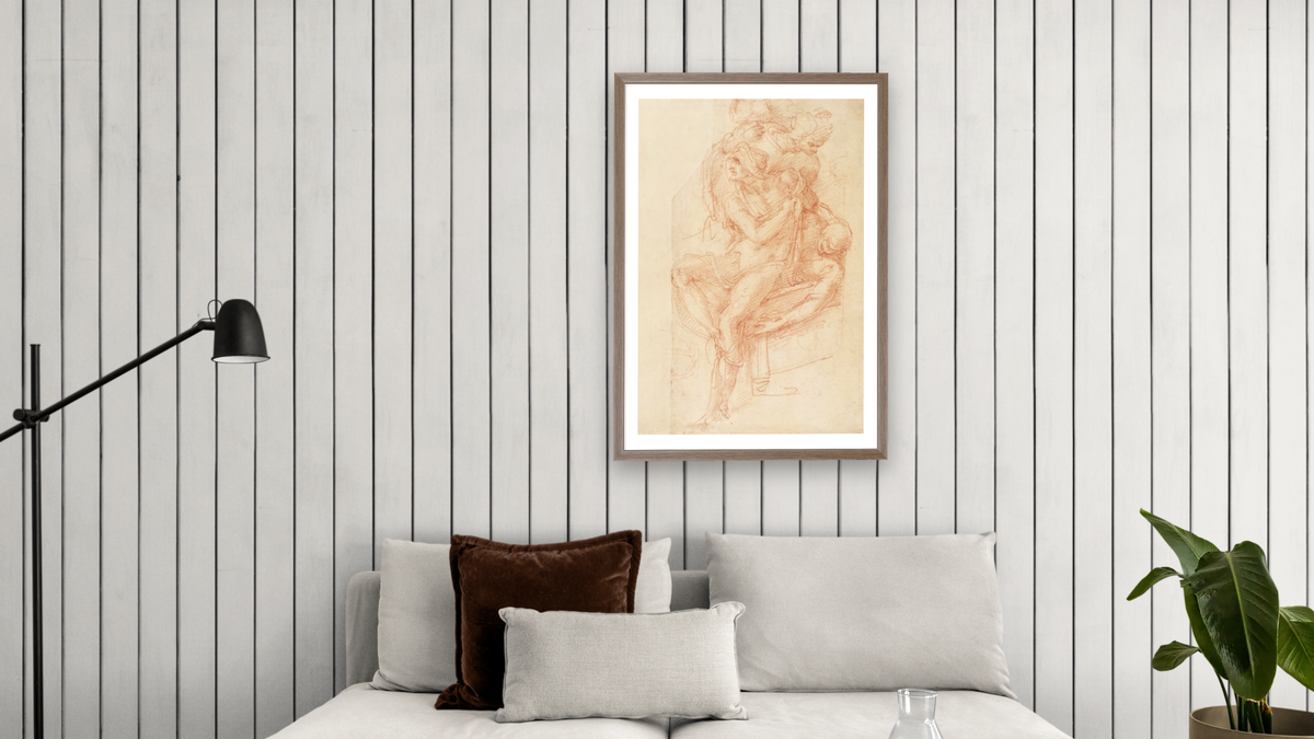 Study of Lazarus and two Attendant Figure by Michelangelo Buonarroti, shown at 28 × 42 in (71.1 × 106.7 cm) in Arber Light Walnut, living