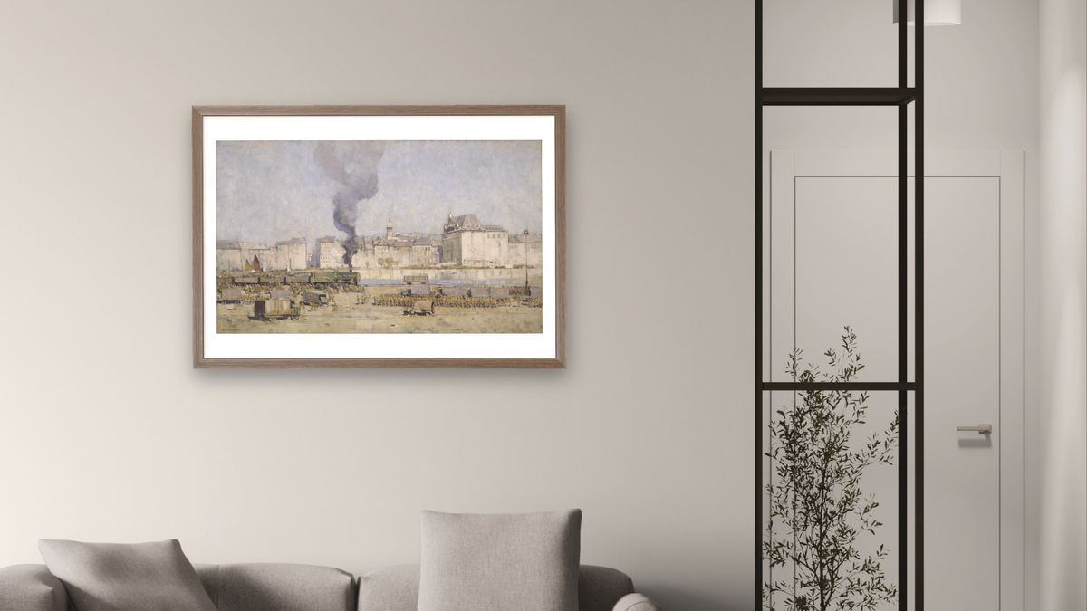 Boulogne by Arthur Streeton, shown at 28 × 42 in (71.1 × 106.7 cm) in Arber Light Walnut, living