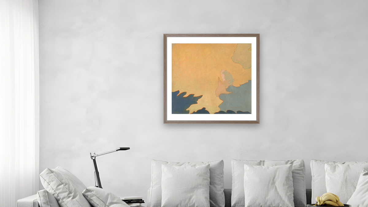 Dawn by Augustus Vincent Tack, shown at 32 × 32 in (81.3 × 81.3 cm) in Arber Light Walnut, living