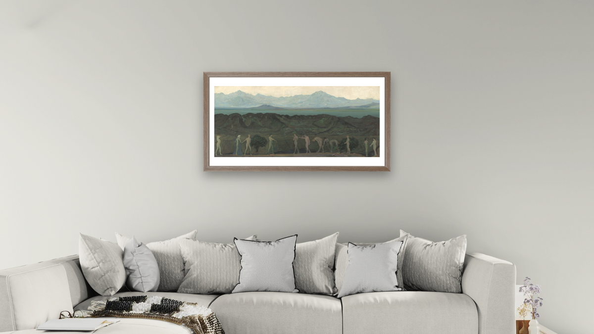 Line of Mountains by Arthur Bowen Davies, shown at 20 × 40 in (50.8 × 101.6 cm) in Arber Light Walnut, living