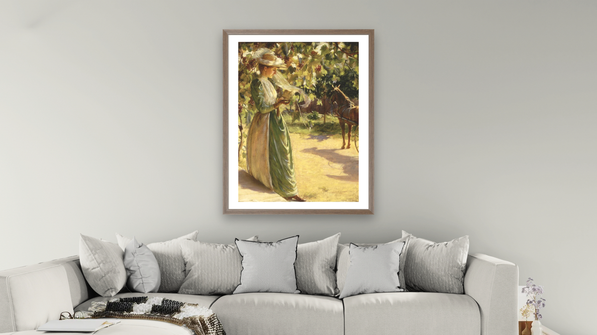 Woman with Horse and Carriage (Going for a Drive) by Charles Courtney Curran, shown at 30 × 40 in (76.2 × 101.6 cm) in Arber Light Walnut, living