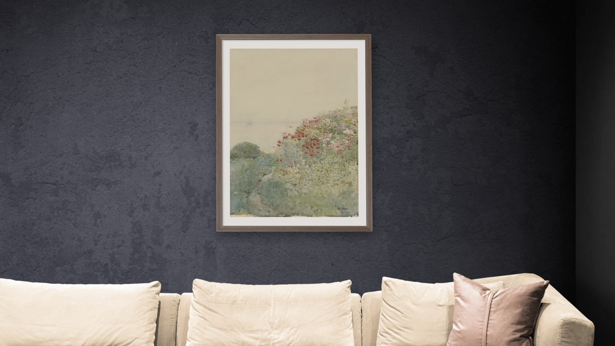 Field of Poppies, Isles of Shoals by Childe Hassam, shown at 28 × 42 in (71.1 × 106.7 cm) in Arber Light Walnut, living
