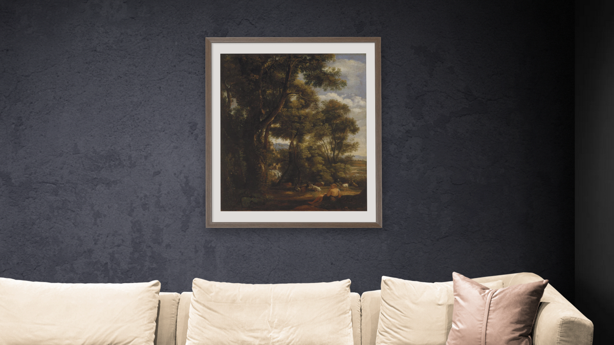 Landscape with goatherd and goats by John Constable, shown at 32 × 40 in (81.3 × 101.6 cm) in Arber Light Walnut, living