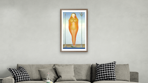 A Vision by Joseph Stella, shown at 20 × 40 in (50.8 × 101.6 cm) in Arber Light Walnut, living [arteriel-render:v6:room_b:20x40@50,37]