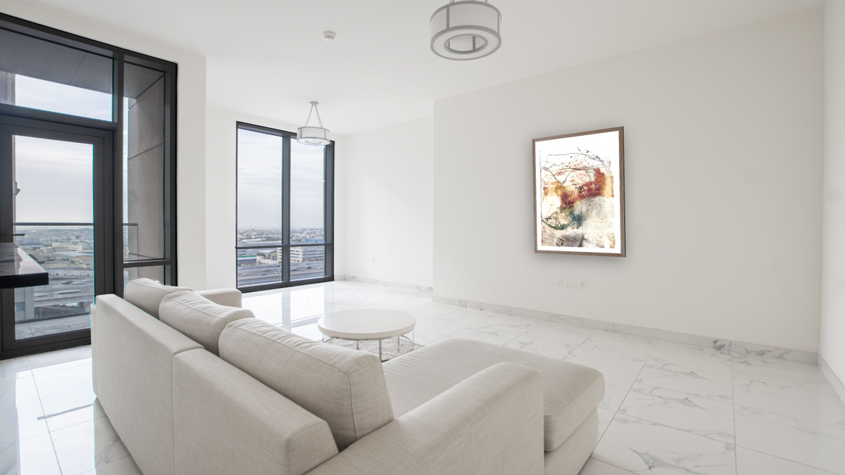 Native by Dan Hobday, shown at 30 × 42 in (76.2 × 106.7 cm) in Arber Light Walnut, living