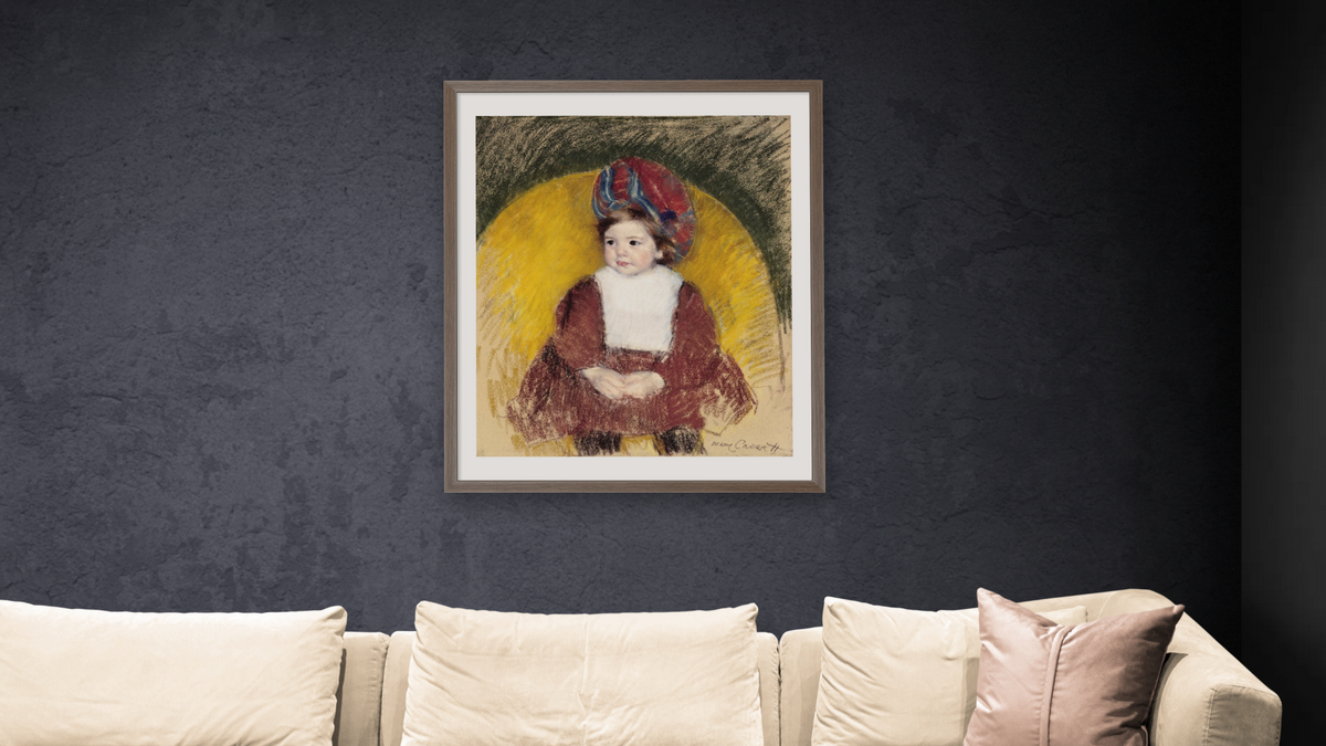 Margot In a Dark Red Costume by Mary Cassatt, shown at 32 × 40 in (81.3 × 101.6 cm) in Arber Light Walnut, living