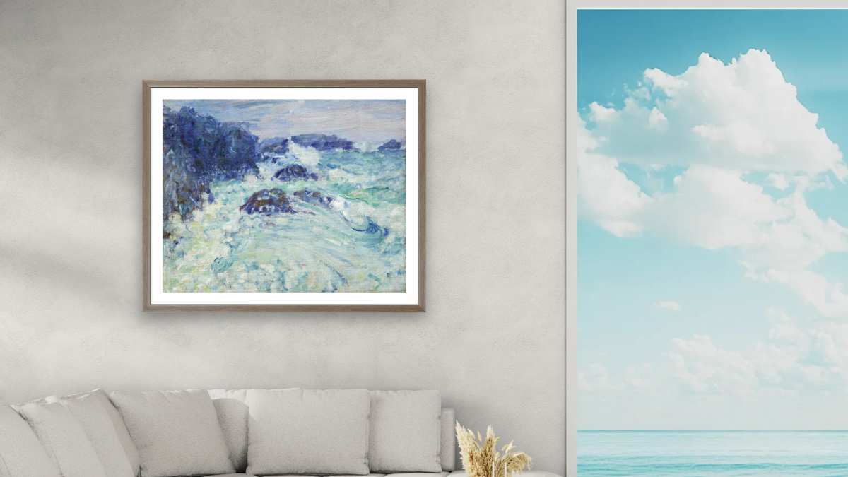 Rough sea, Morestil by John Peter Russell, shown at 32 × 40 in (81.3 × 101.6 cm) in Arber Light Walnut, living