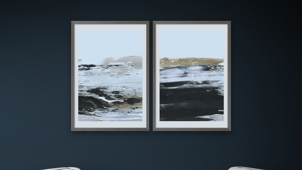 Diptych — Dune 2 × Dune 1, shown at 28 × 42 in (71.1 × 106.7 cm) in Arber Light Walnut, office