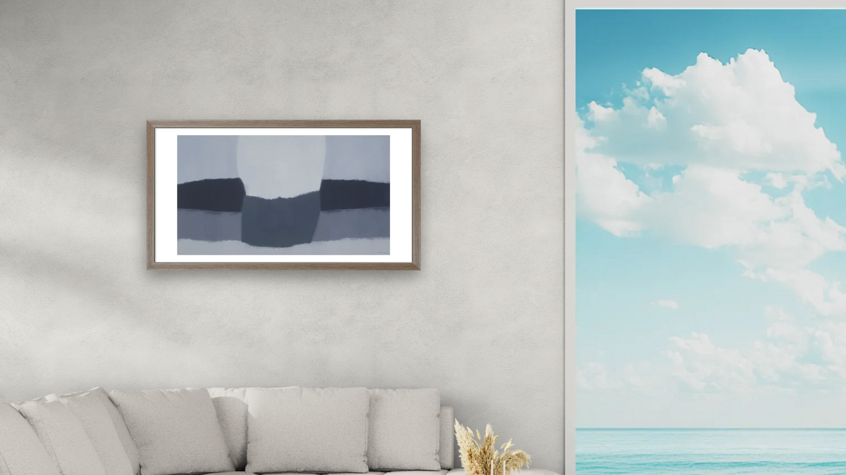 Japanese Landscape by Felrath Hines, shown at 20 × 40 in (50.8 × 101.6 cm) in Arber Light Walnut, living