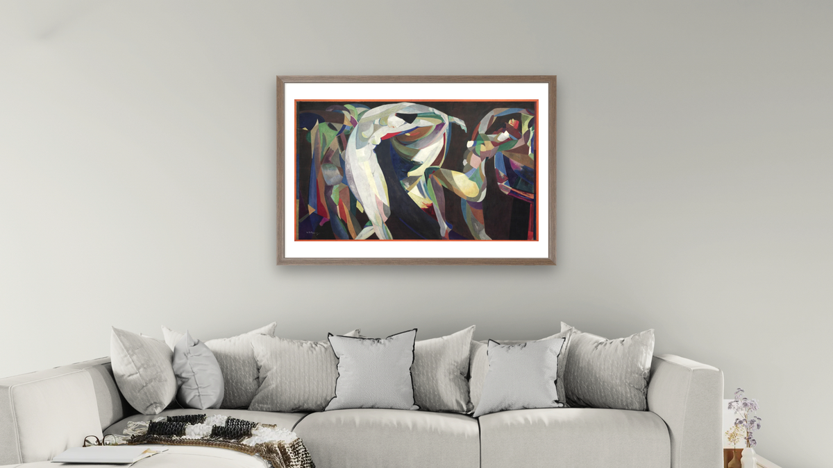 Dances by Arthur Bowen Davies, shown at 28 × 42 in (71.1 × 106.7 cm) in Arber Light Walnut, living
