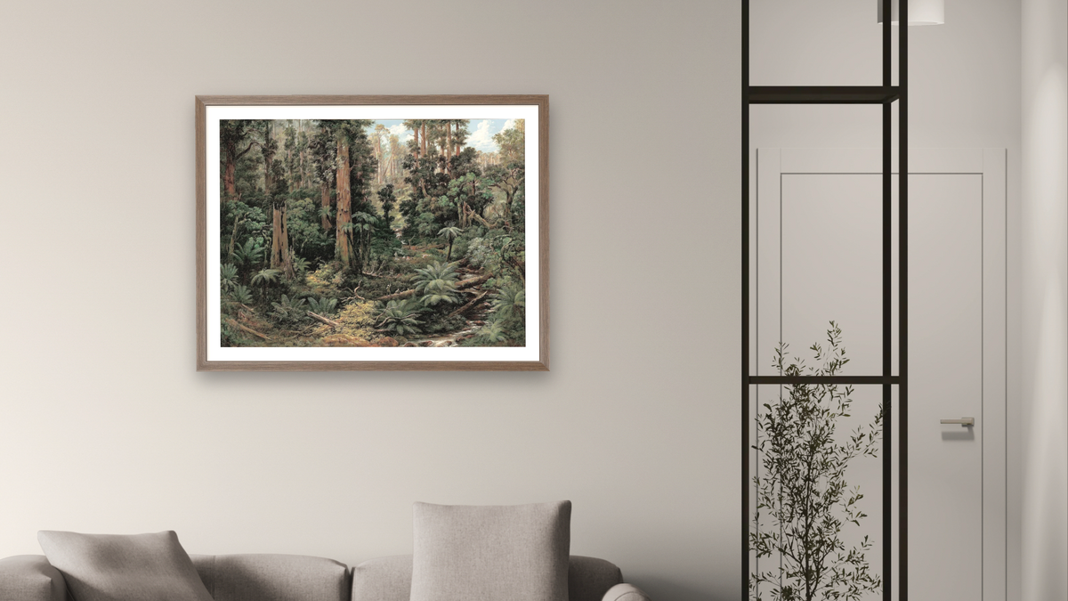 In the Sassafras Valley, Victoria, shown at 30 × 40 in (76.2 × 101.6 cm) in Arber Light Walnut, living