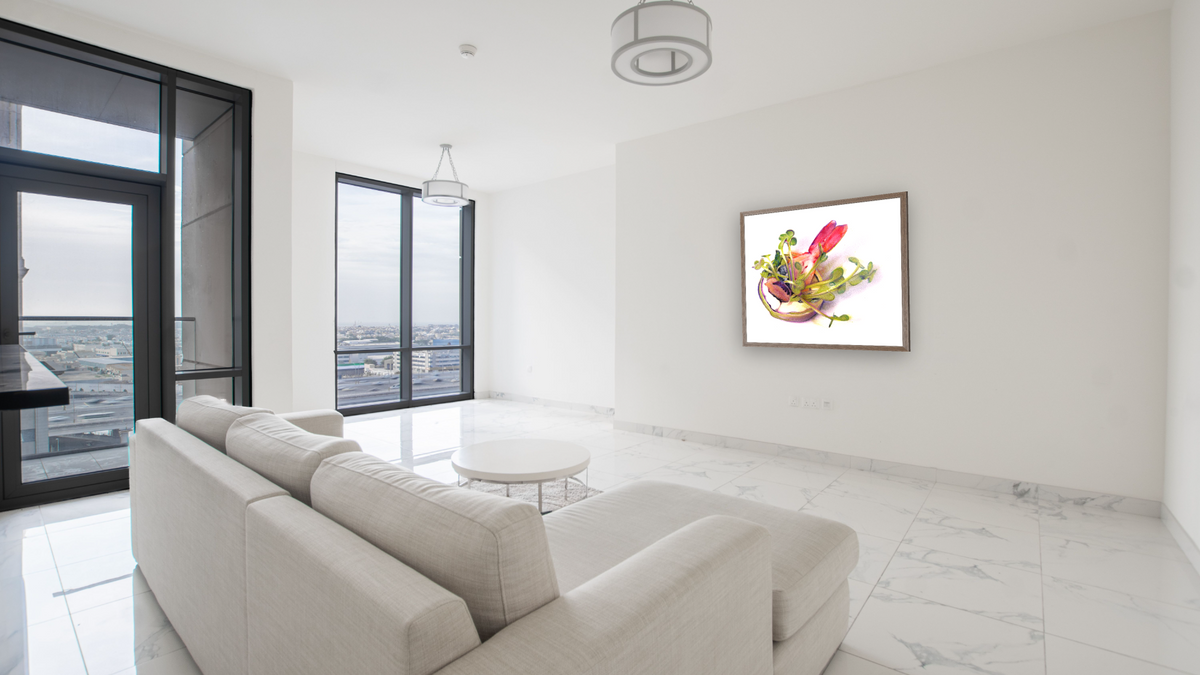 Tofu Roll by Kirsten Söderlind, shown at 34 × 40 in (86.4 × 101.6 cm) in Arber Light Walnut, living