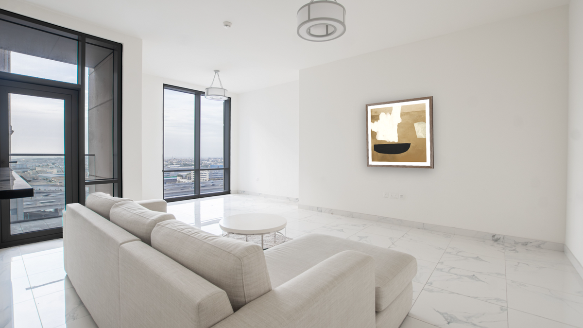 Spice by Dan Hobday, shown at 32 × 32 in (81.3 × 81.3 cm) in Arber Light Walnut, living