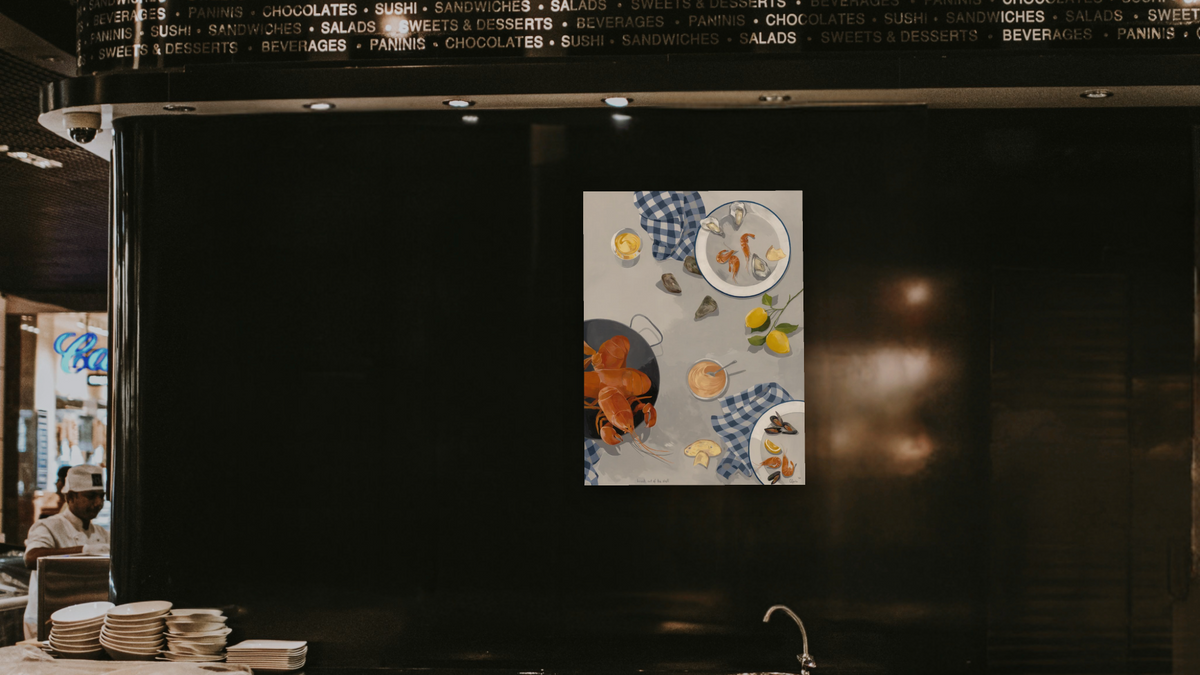 Break Out of the Shell-Diptych 2 by Catherine Gerke, shown at 30 × 40 in (76.2 × 101.6 cm) as gallery-wrapped canvas, restaurant