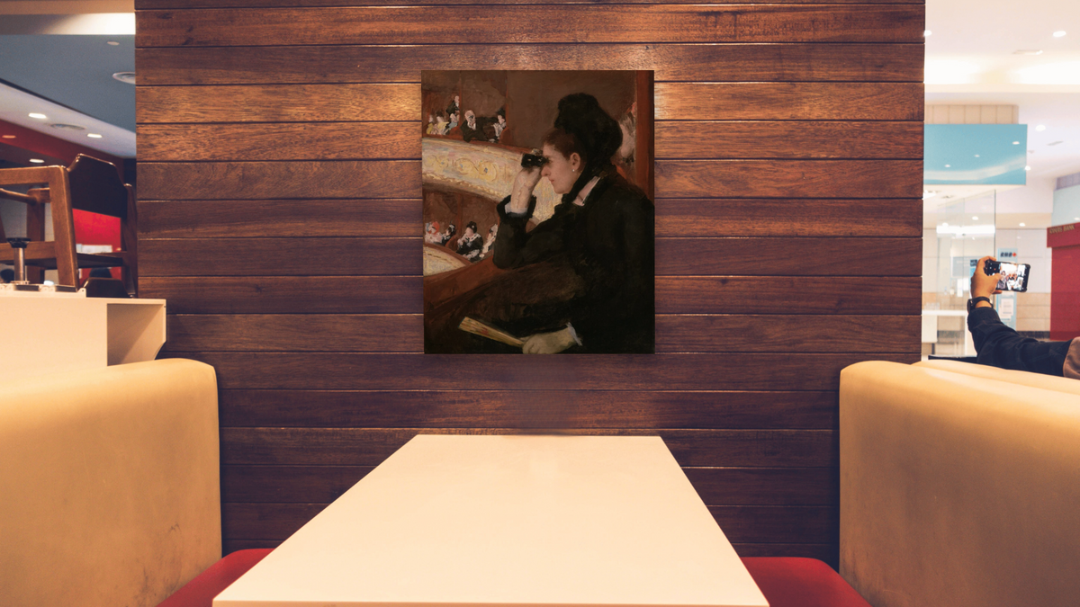 In the Loge by Mary Cassatt, shown at 32 × 40 in (81.3 × 101.6 cm) as gallery-wrapped canvas, restaurant